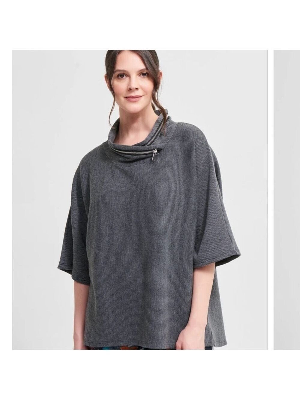 Joseph Ribkoff Grey Mélange Black Contrast Cowl Neck Poncho Top 6